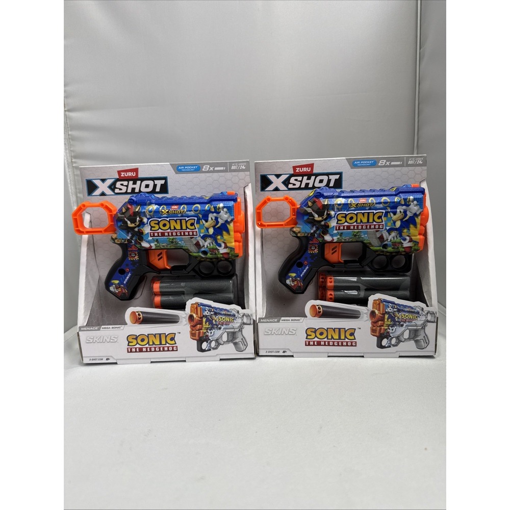 ZURU X-Shot Skins Menace Sonic the Hedgehog Blaster 8 Darts Set of 2 New